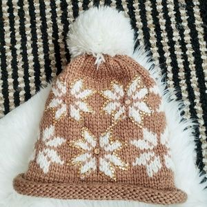 Thick rhinestone winter snowflake beanie